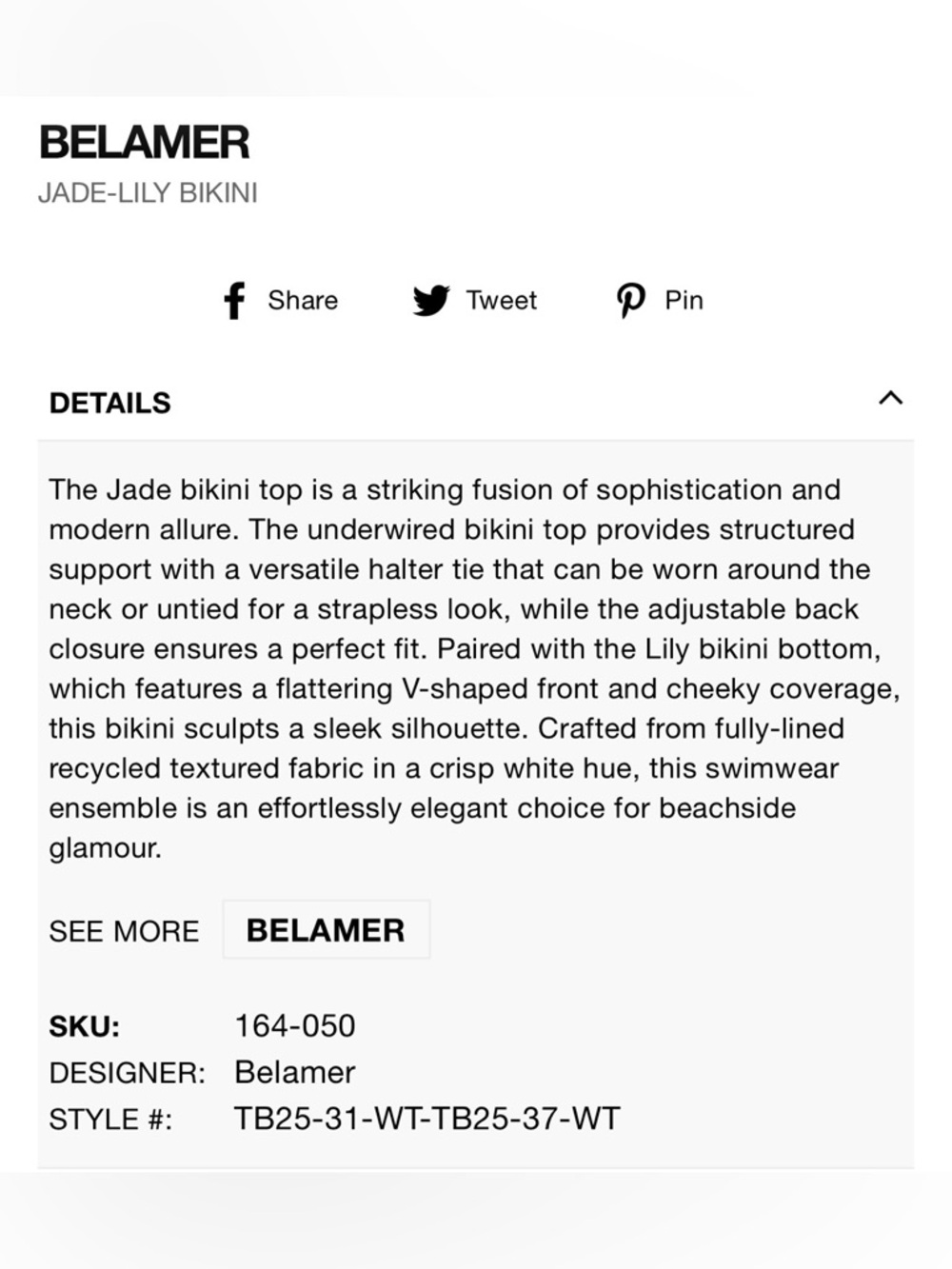 Belamer Jade Lily White Bikini - Picture 5 of 5
